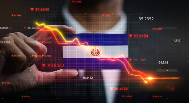 istock Graph Falling Down in Front Of El Salvador Flag. Crisis Concept 1218751396