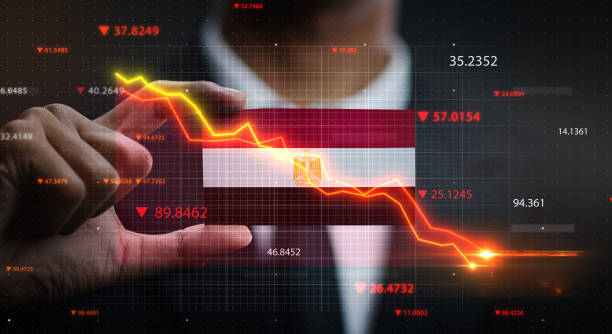 istock Graph Falling Down in Front Of Egypt Flag. Crisis Concept 1218751397