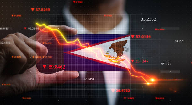 istock Graph Falling Down in Front Of  American Samoa Flag. Crisis Concept 1218753107