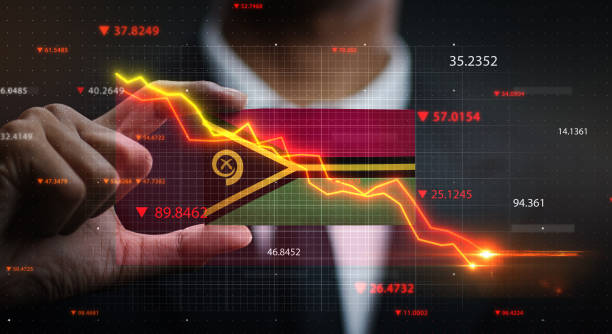 istock Graph Falling Down in Front Of Vanuatu Flag. Crisis Concept 1218753586
