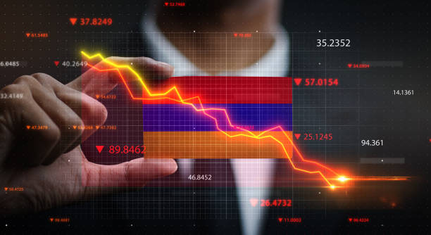 istock Graph Falling Down in Front Of  Armenia Flag. Crisis Concept 1218754799