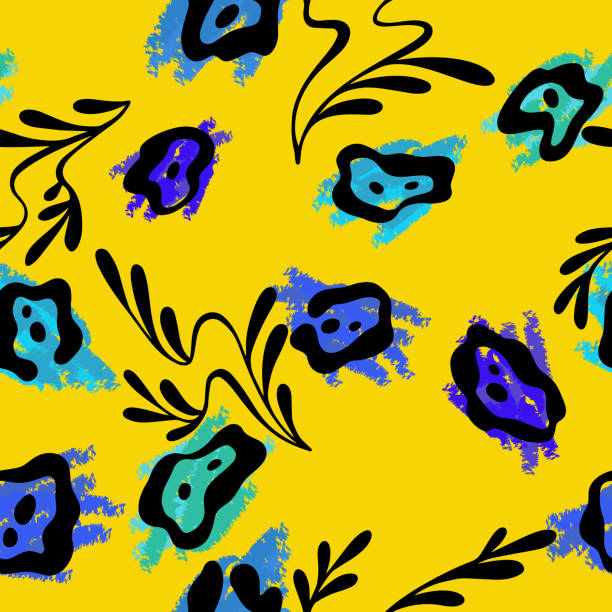 абстрактный вектор бесшовный цветочный узор - жёлтый иллюстрации stock illustrations