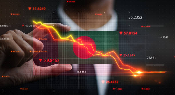istock Graph Falling Down in Front Of Bangladesh Flag. Crisis Concept 1218756253