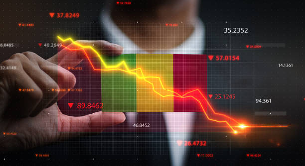 istock Graph Falling Down in Front Of Mali Flag. Crisis Concept 1218757232