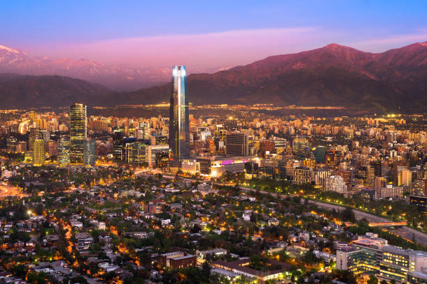 istock Panoramic view at dusk of Santiago de Chile 1218757356