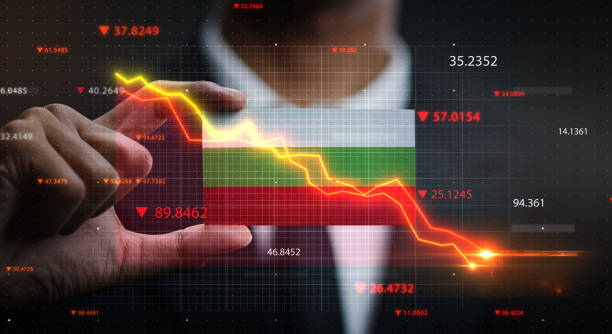 istock Graph Falling Down in Front Of Bulgaria Flag. Crisis Concept 1218757597