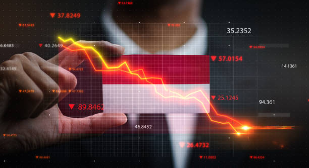 istock Graph Falling Down in Front Of Monaco Flag. Crisis Concept 1218757739