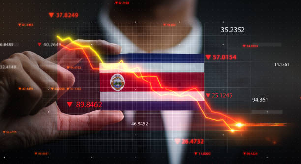 istock Graph Falling Down in Front Of Costa Flag. Crisis Concept 1218757806