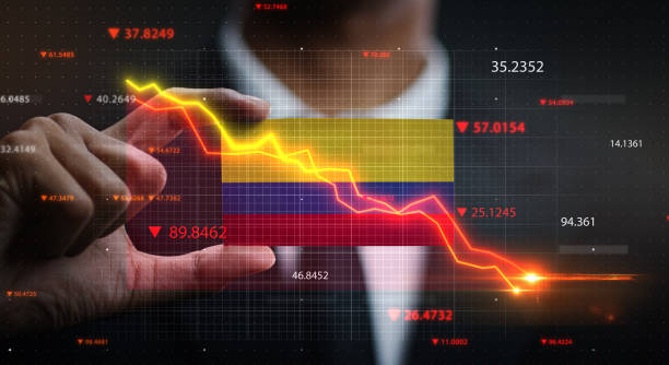 istock Graph Falling Down in Front Of Colombia Flag. Crisis Concept 1218758027