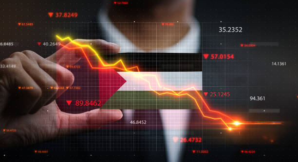 istock Graph Falling Down in Front Of Palestine Flag. Crisis Concept 1218759123