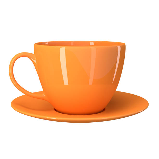 Orange cup with saucer isolated on a white background. Orange cup with saucer isolated on a white background. 3d image tea cup stock pictures, royalty-free photos & images