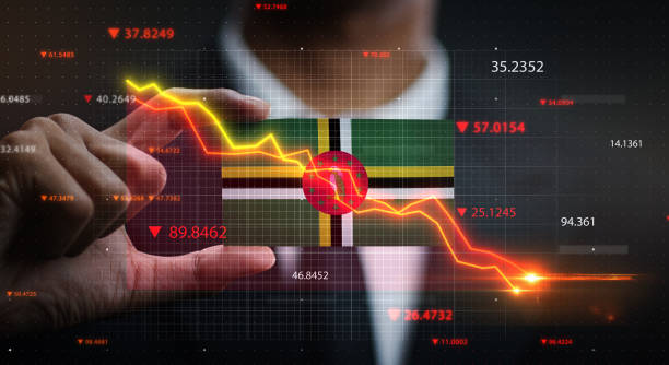 istock Graph Falling Down in Front Of Dominica Flag. Crisis Concept 1218759435
