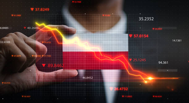 istock Graph Falling Down in Front Of Poland Flag. Crisis Concept 1218759561
