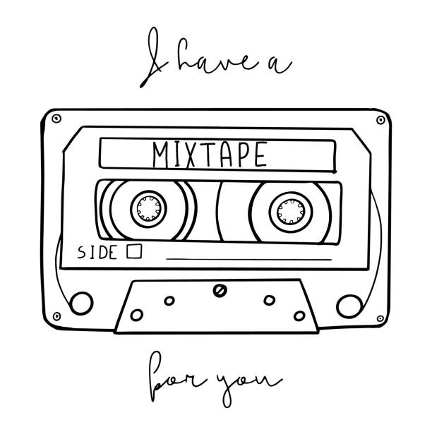 Cartoon style vector illustration with an old school cassette tape and I Have A Mixtape For You handwritten phrase. Great design element for sticker, patch or poster. Unique and fun drawing. Cartoon style vector illustration with an old school cassette tape and I Have A Mixtape For You handwritten phrase. Great design template for sticker, patch or poster. Unique and fun drawing. mixtape stock illustrations