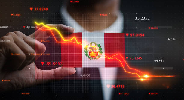 istock Graph Falling Down in Front Of Peru Flag. Crisis Concept 1218759707