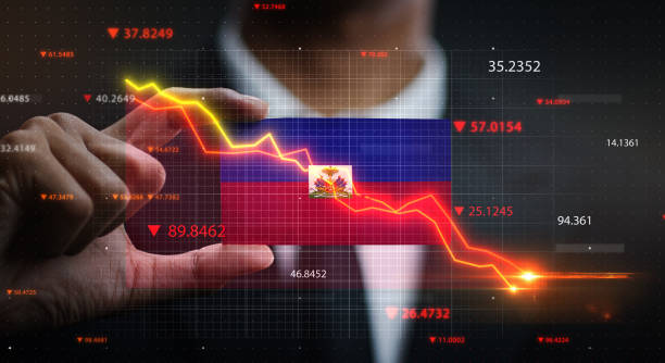 istock Graph Falling Down in Front Of Haiti Flag. Crisis Concept 1218760538