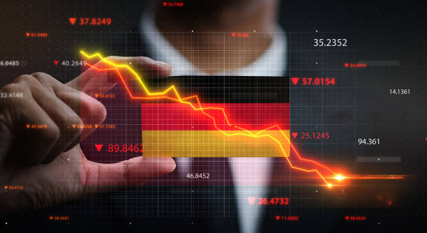 istock Graph Falling Down in Front Of Germany Flag. Crisis Concept 1218760720