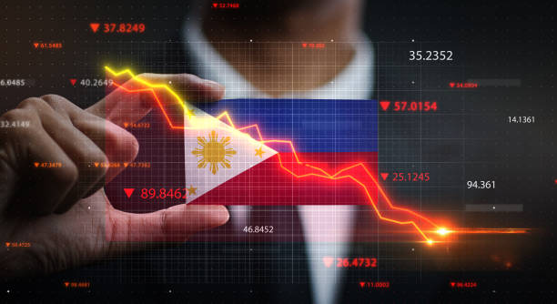 istock Graph Falling Down in Front Of Philippines Flag. Crisis Concept 1218760727