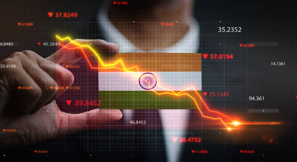 istock Graph Falling Down in Front Of India Flag. Crisis Concept 1218760952