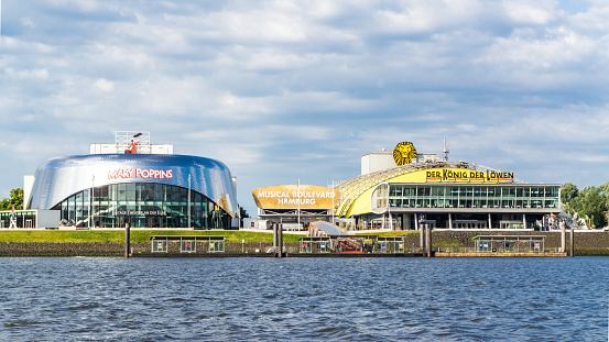 HAMBURG, GERMANY - June 23, 2019 musical boulevard Hamburg with Lion King and Mary Poppins theaters