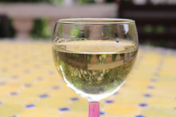 istock Glass of white wine seen in transparency 1218769874
