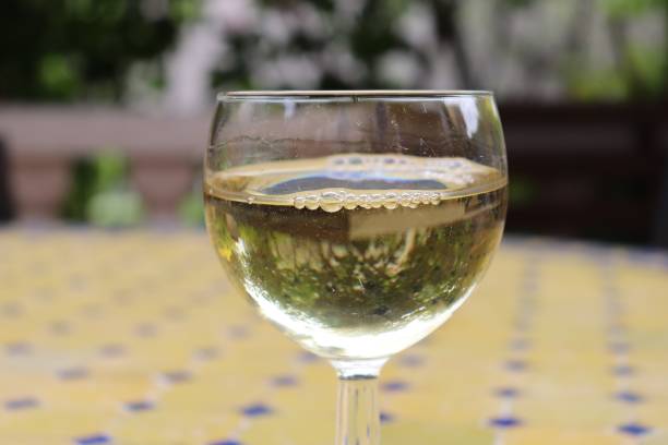istock Glass of white wine seen in transparency 1218769876