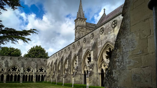 The courtyard of the Salisbury Cathedral in England.