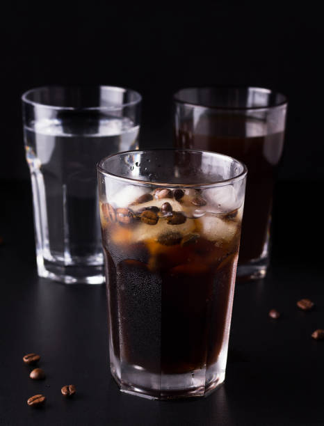 istock coffee drink with ice on a black background. Vertical image 1218771873