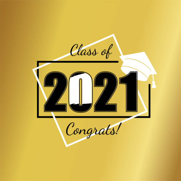 istock Class of 2021. Gold background and number with education academic cap. Template for graduation design frame, high school , college congratulation graduate. Vector illustration. 1218772345