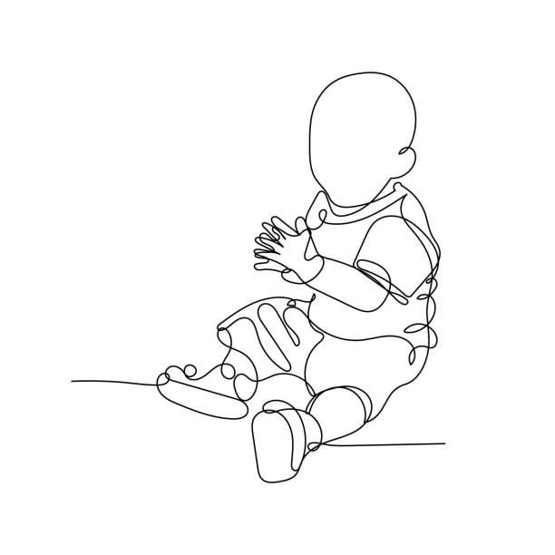 Vector illustration. Continuous line drawing clapping little baby sitting on the floor. Cute child one line sketch on white background. Concept for greeting card, banner, poster, flyer Vector illustration. Continuous line drawing clapping little baby sitting on the floor. Cute child one line sketch on white background. Concept for greeting card, banner, poster, flyer Babies Only stock illustrations