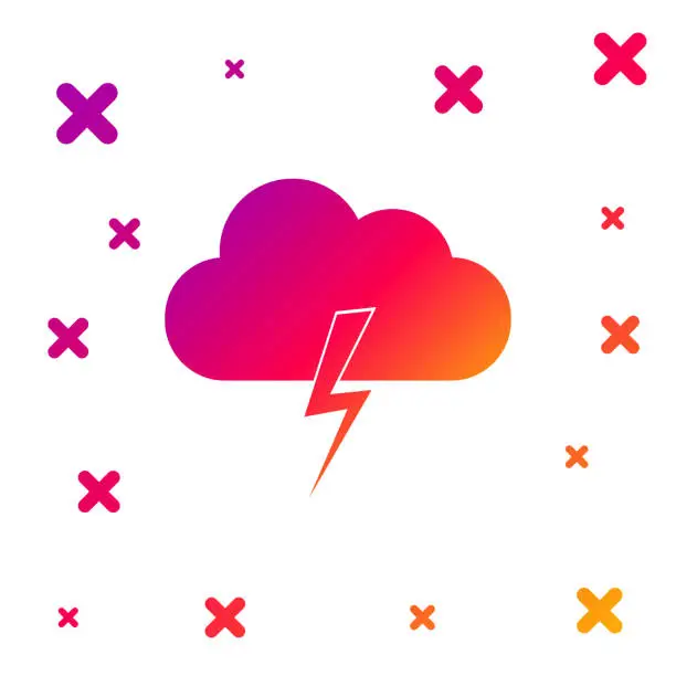 Vector illustration of Color Storm icon isolated on white background. Cloud and lightning sign. Weather icon of storm. Gradient random dynamic shapes. Vector Illustration