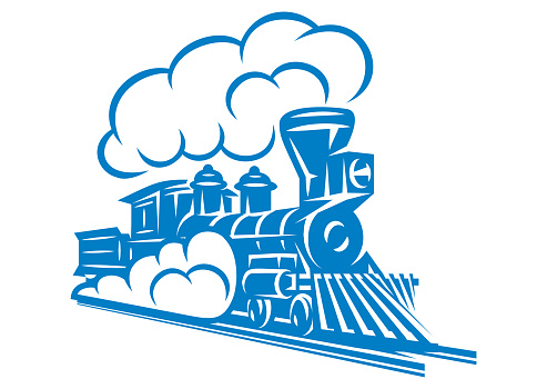 Color pattern for design with retro train on rails. Vector scalable illustration.