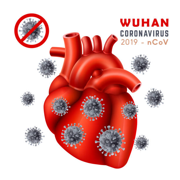 illustrazioni stock, clip art, cartoni animati e icone di tendenza di cuore umano con coronavirus. - pain heart attack heart shape healthcare and medicine
