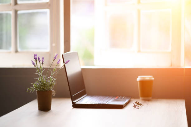 istock A laptop on the desk for work at home during the epidemic virus. 1218776026