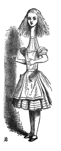 Alice in Wonderland Antique illustration - Large Alice with a very long neck From Alice's Adventures in Wonderland by Lewis Carroll 1897 john tenniel stock illustrations