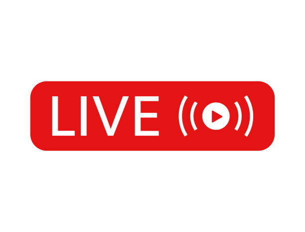 Live icon. Live stream, video, news symbol on white background. Social media template. Broadcasting, online stream. Play button. Social network sign. Vector illustration Live icon. Live stream, video, news symbol on white background. Social media template. Broadcasting, online stream. Play button. Social network sign. Vector illustration. live event stock illustrations