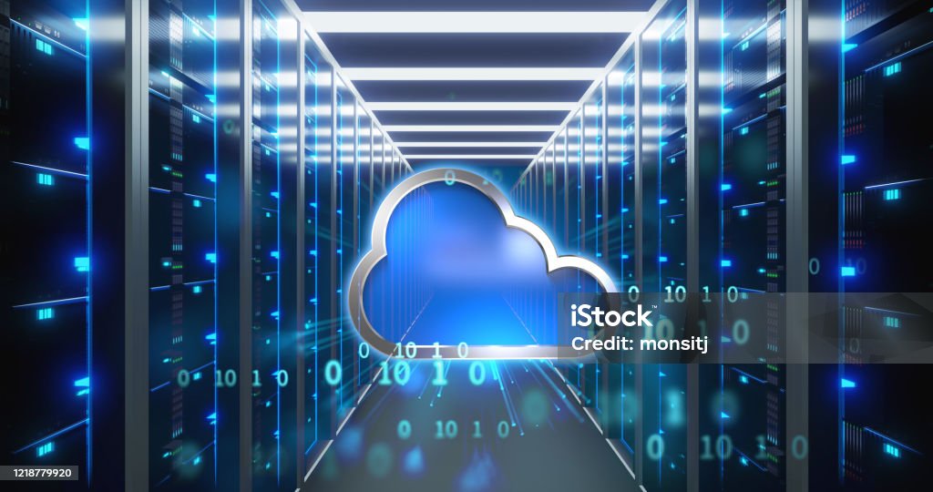 Corridor Of Server Room 3d Illustration With Node Base Programming Data ...