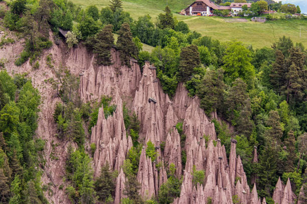 View of the Earth pyramids, Piramidi di terra in Ritten, Bolzano alps, Longomoso, South Tyrol, Italy