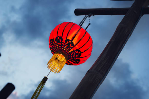 istock Red chinese lantern in night 1218786374