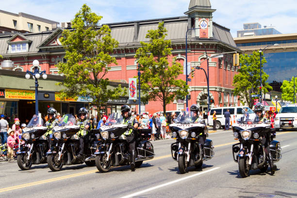Victoria British Columbia Canada Sept 24, 2017:The British Columbia Law Enforcement Memorial Service annual march in full uniform with Bike Squad.