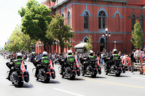 Victoria British Columbia Canada Sept 24, 2017:The British Columbia Law Enforcement Memorial Service annual march in full uniform with Bike Squad.