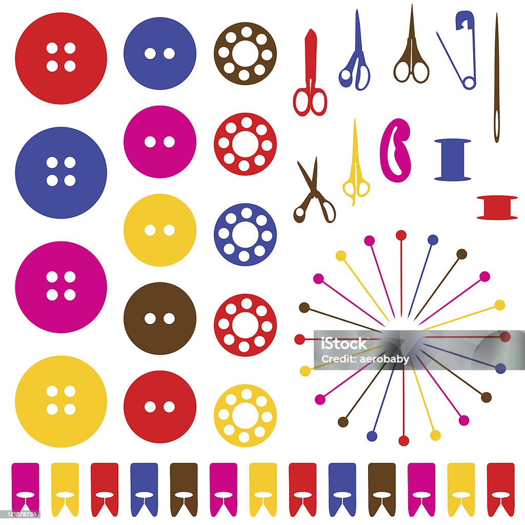 Multicolored objetos de costura conjunto de siluetas de. - arte vectorial de Aguja - Mercería libre de derechos