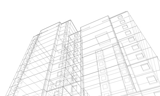 Vector Wireframe Model Of A Building Stock Illustration - Download ...