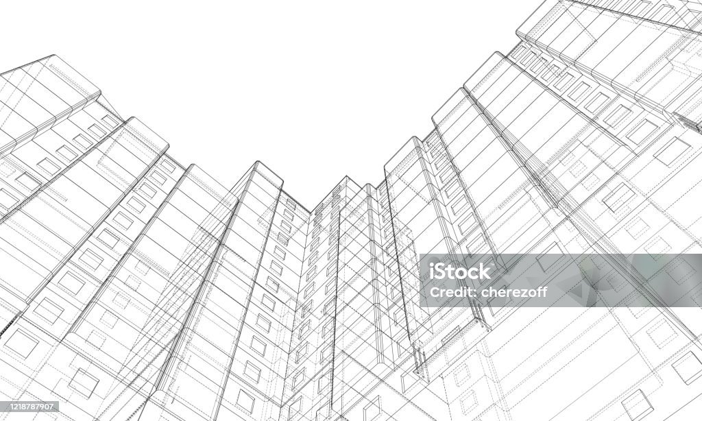 Vector Wireframe Model Of A Building Stock Illustration - Download ...