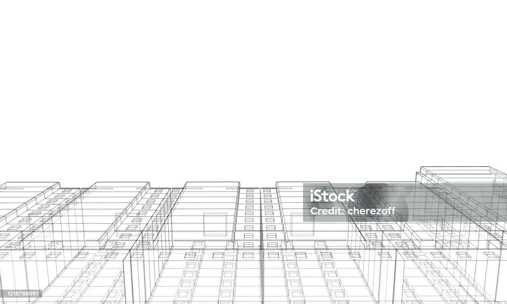 Vector Wireframe Model Of A Building Stock Illustration - Download ...
