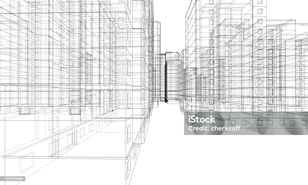 Vector Wireframe Model Of A Building Stock Illustration - Download ...
