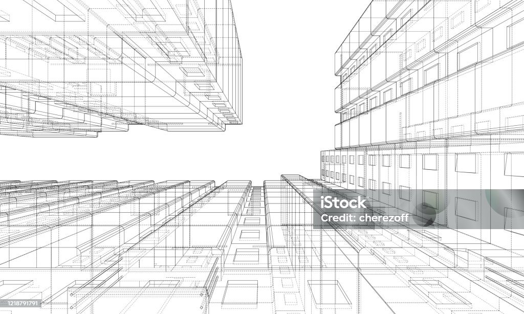 Vector Wireframe Model Of A Building Stock Illustration - Download ...
