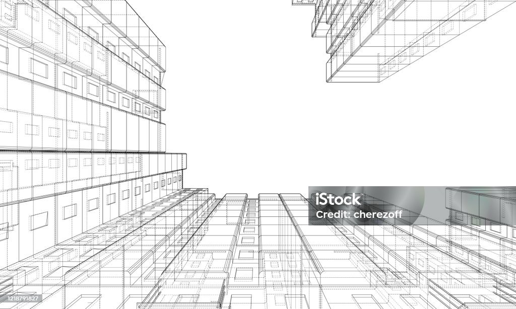 Vector Wireframe Model Of A Building Stock Illustration - Download ...