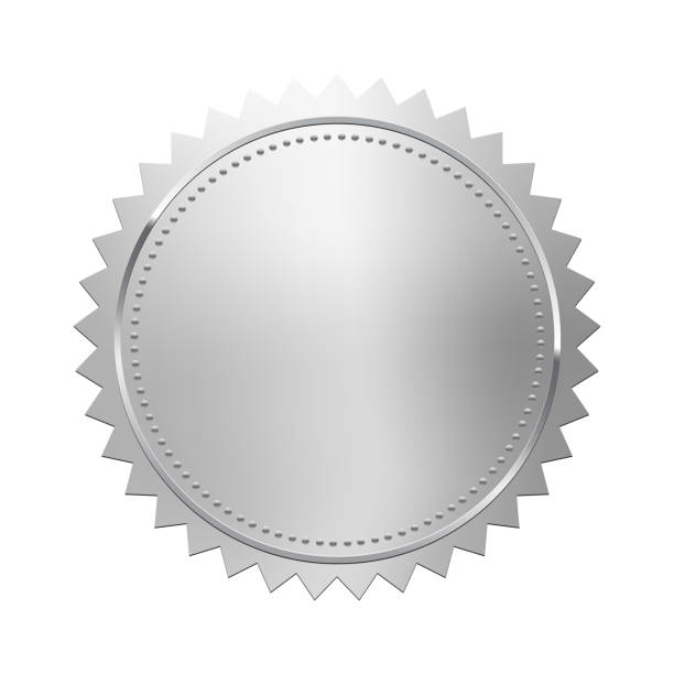 srebrny znaczek izolowany na białym tle. luksusowa pieczęć. element projektu wektorowego. - silver stock illustrations