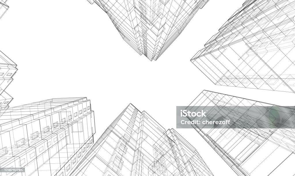 Vector Wireframe Model Of A Building Stock Illustration - Download ...